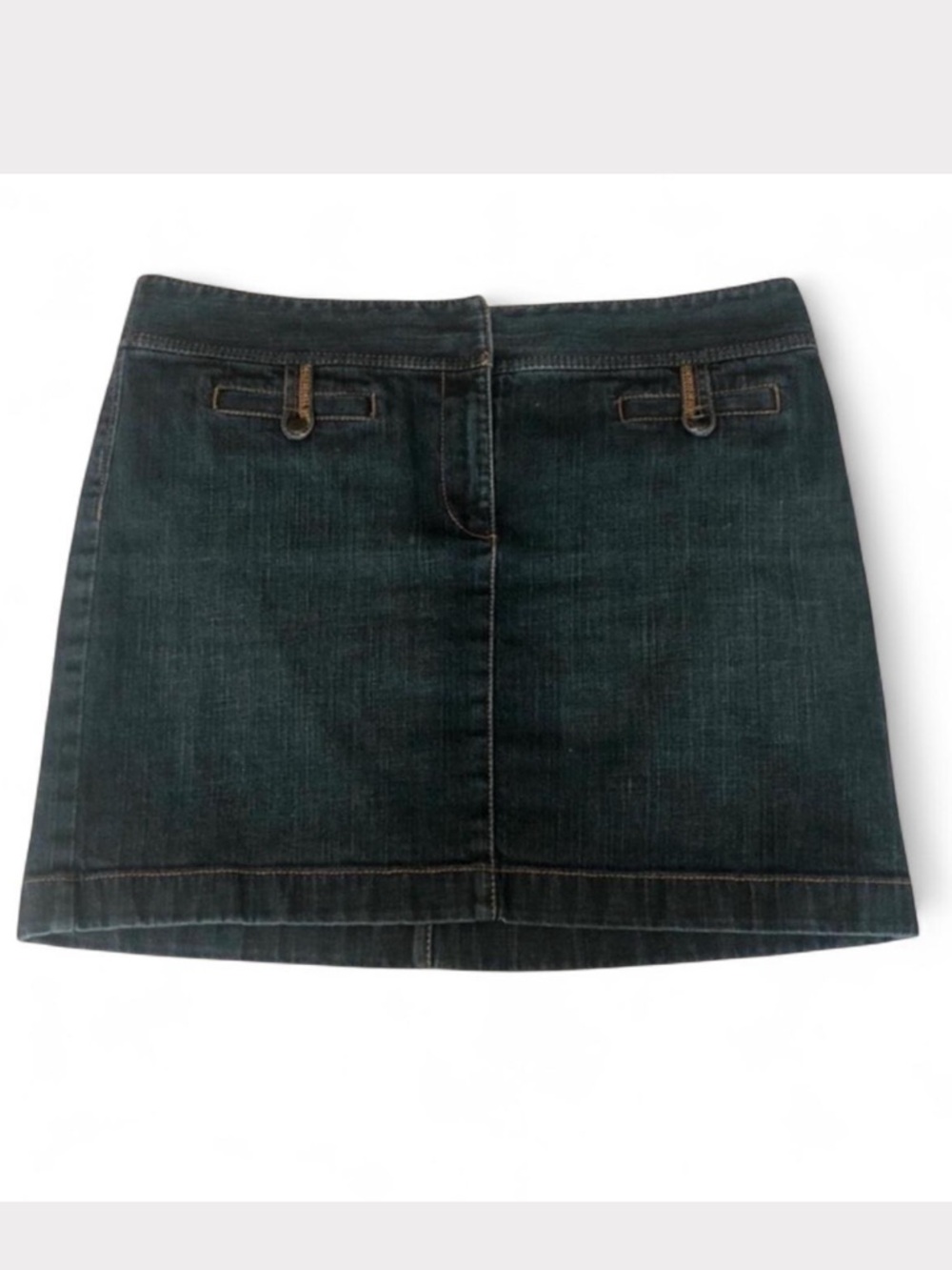 ANN TAYLOR LOFT Dark Blue Denim Mini Skirt with Contrast Stitching
